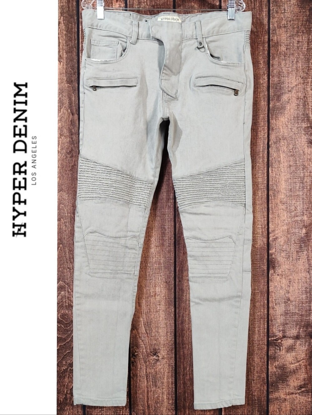 34x32 Hyper Denim Mens Gray Moto Stretch Jeans